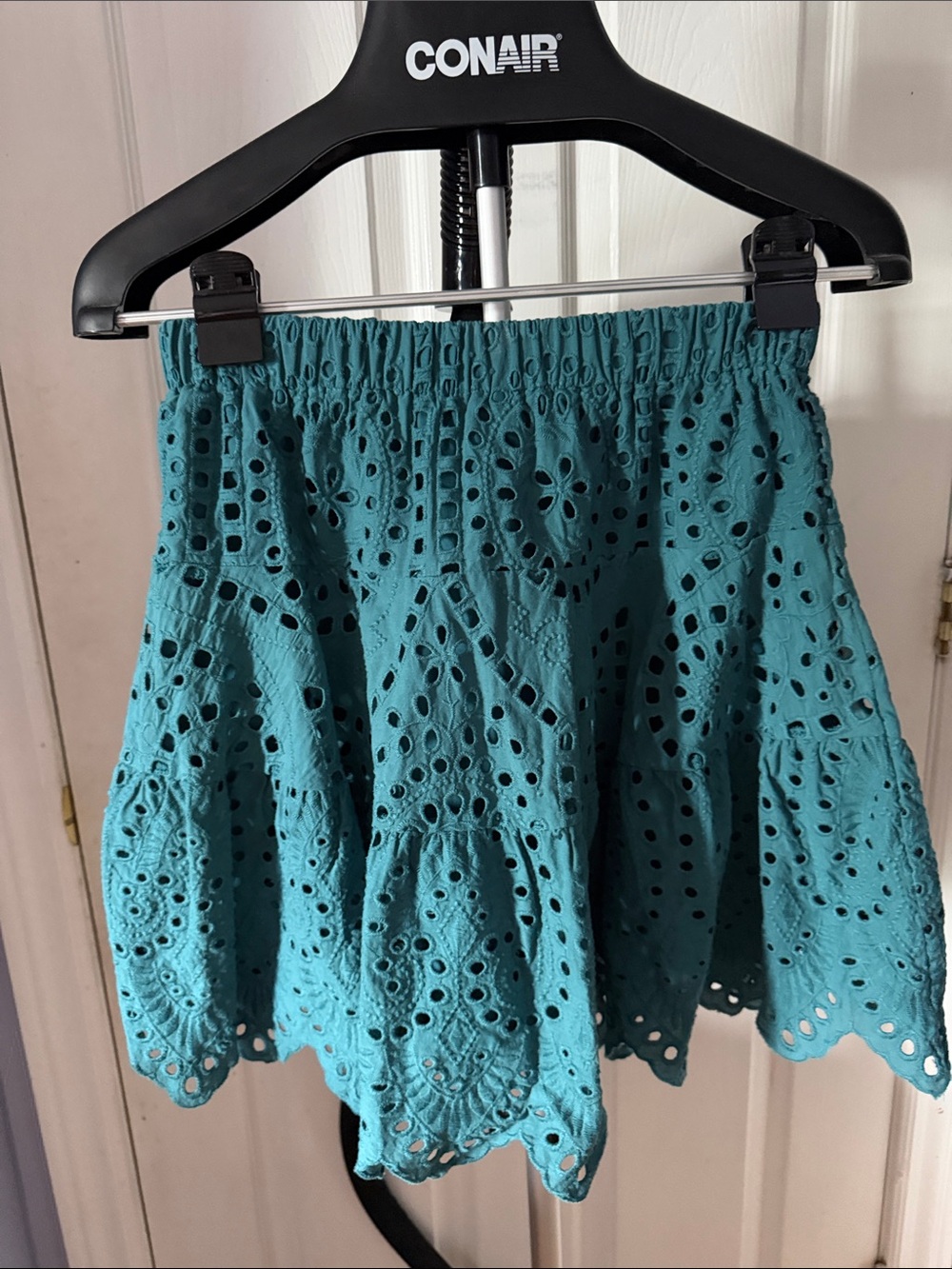 Eyelet Tiered Mini Skirt in Teal - Lightweight Summer Style